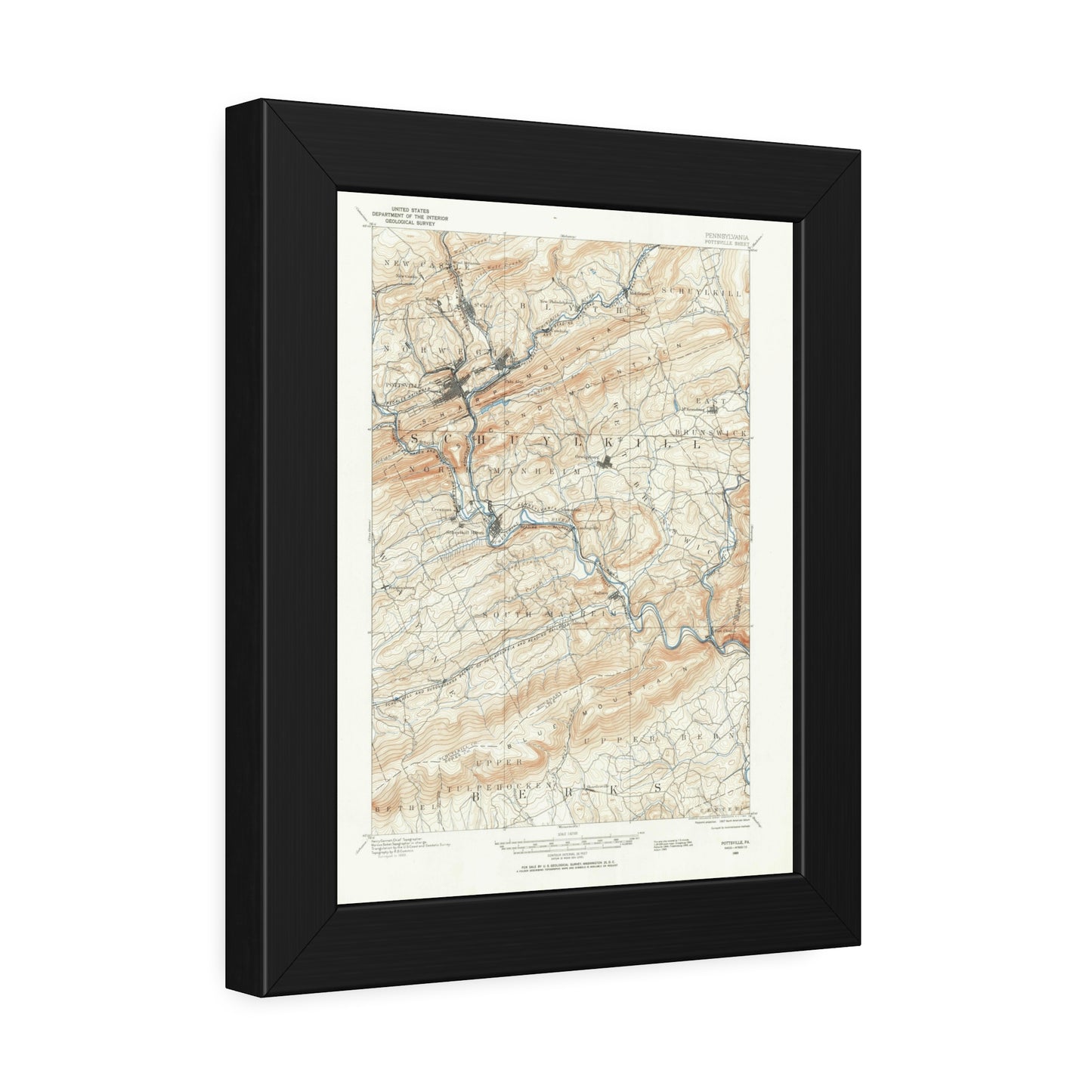 USGS Topographic Map — Pottsville Quadrangle, 1889 — Framed