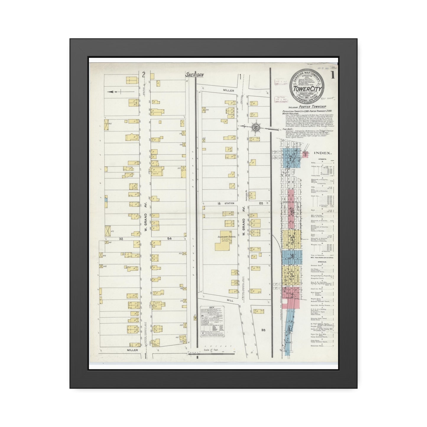 Sanborn Fire Insurance Maps — Tower City — Framed