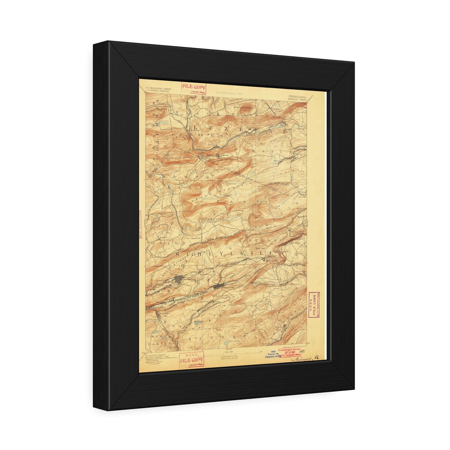 USGS Topographic Map — Mahanoy Quadrangle, 1893 — Framed