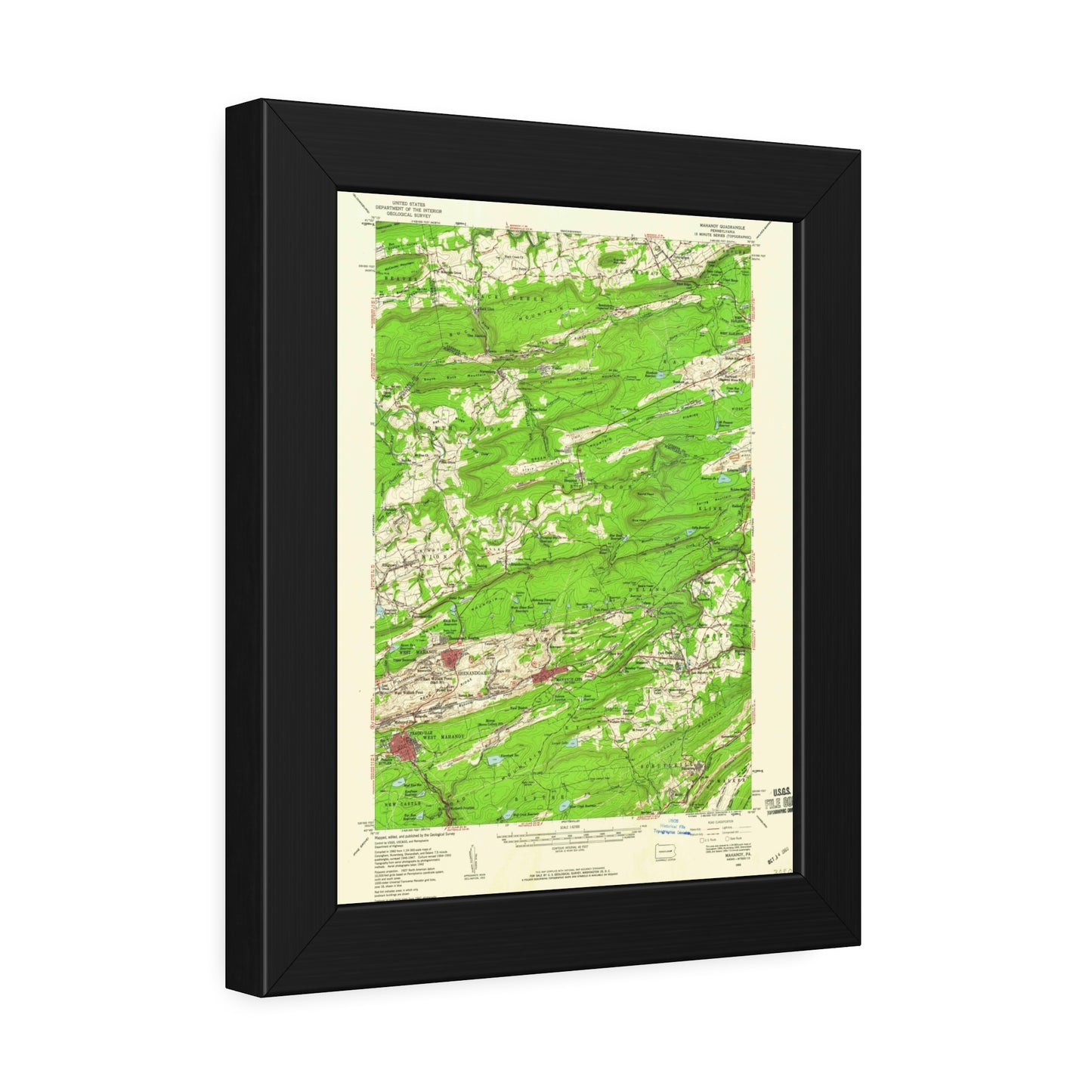 USGS Topographic Map — Mahanoy Quadrangle, 1955 — Framed