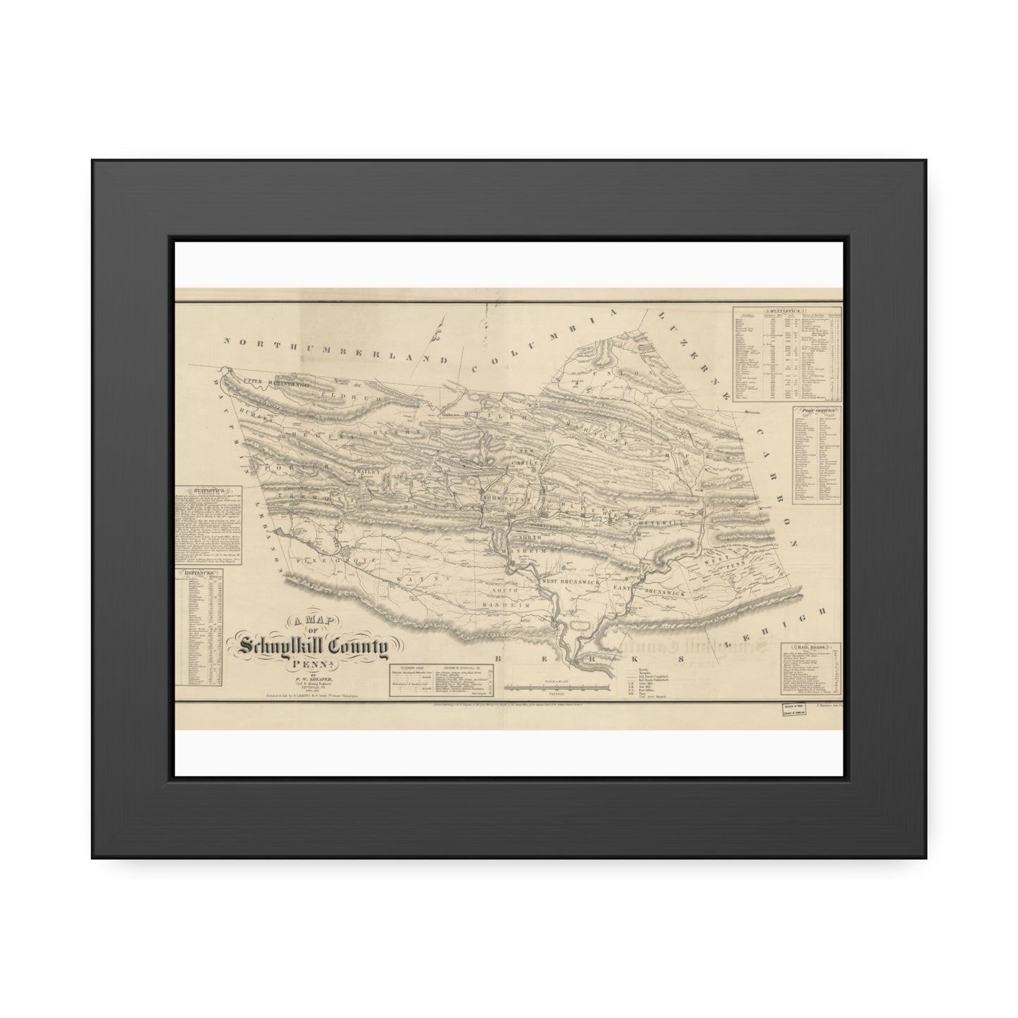 A Map of Schuylkill County, Penna. (Sheafer / Barnes) — Framed