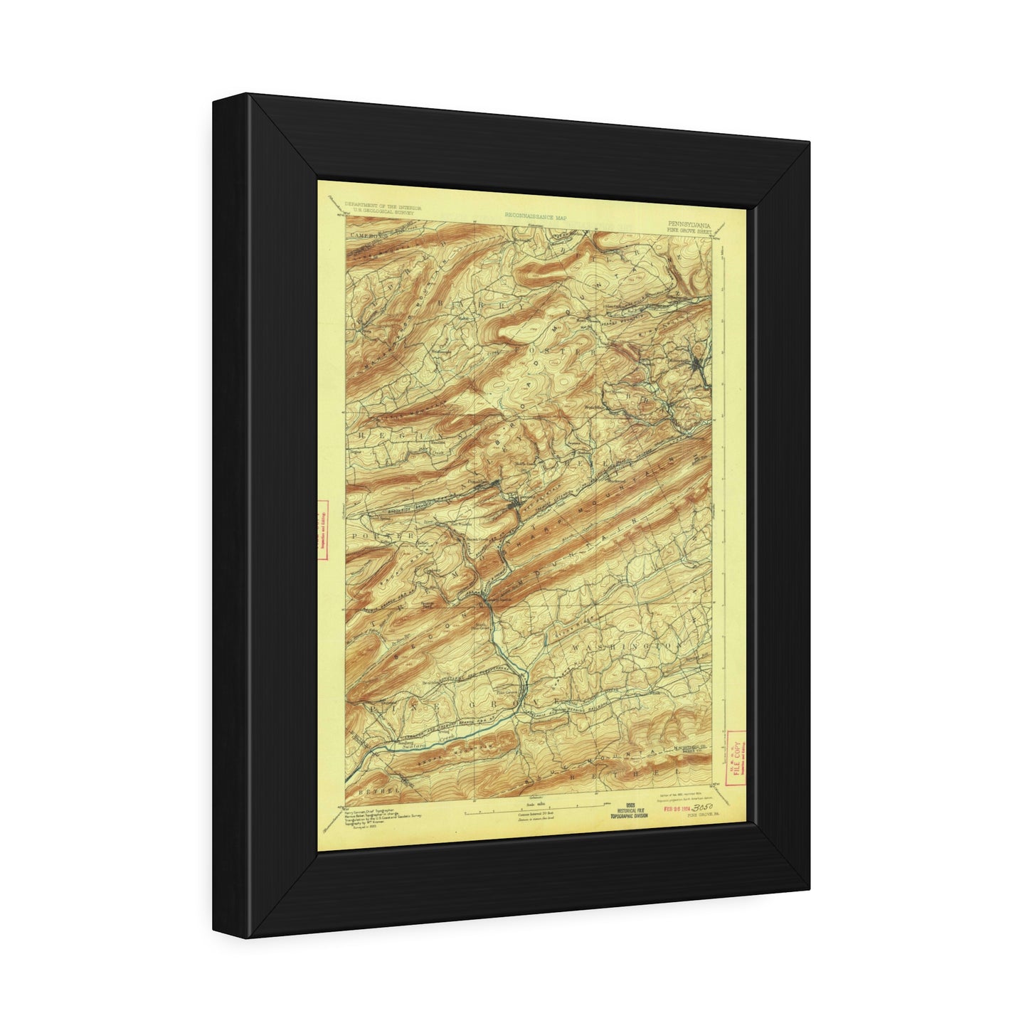USGS Topographic Map — Pine Grove Quadrangle, 1892 — Framed