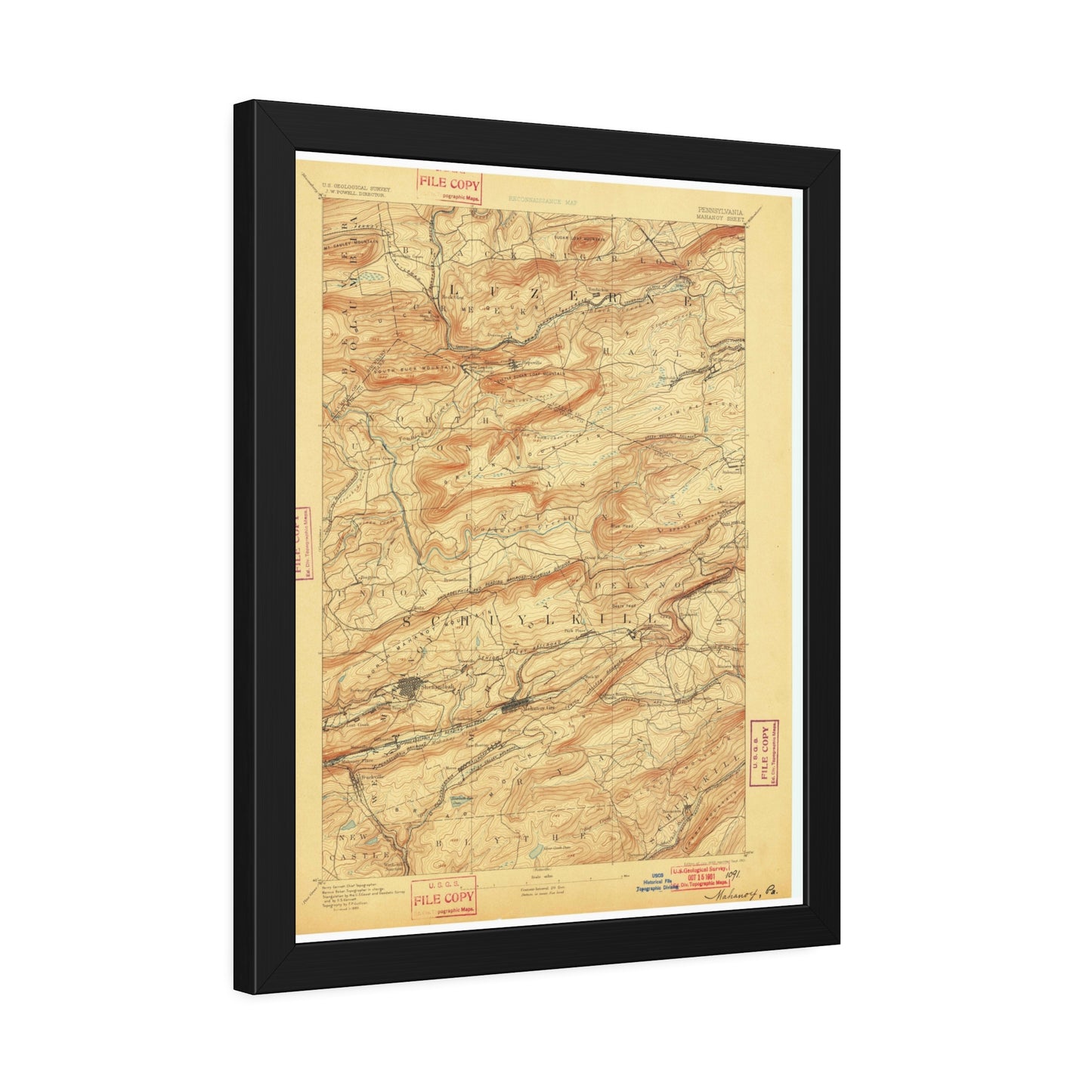 USGS Topographic Map — Mahanoy Quadrangle, 1893 — Framed