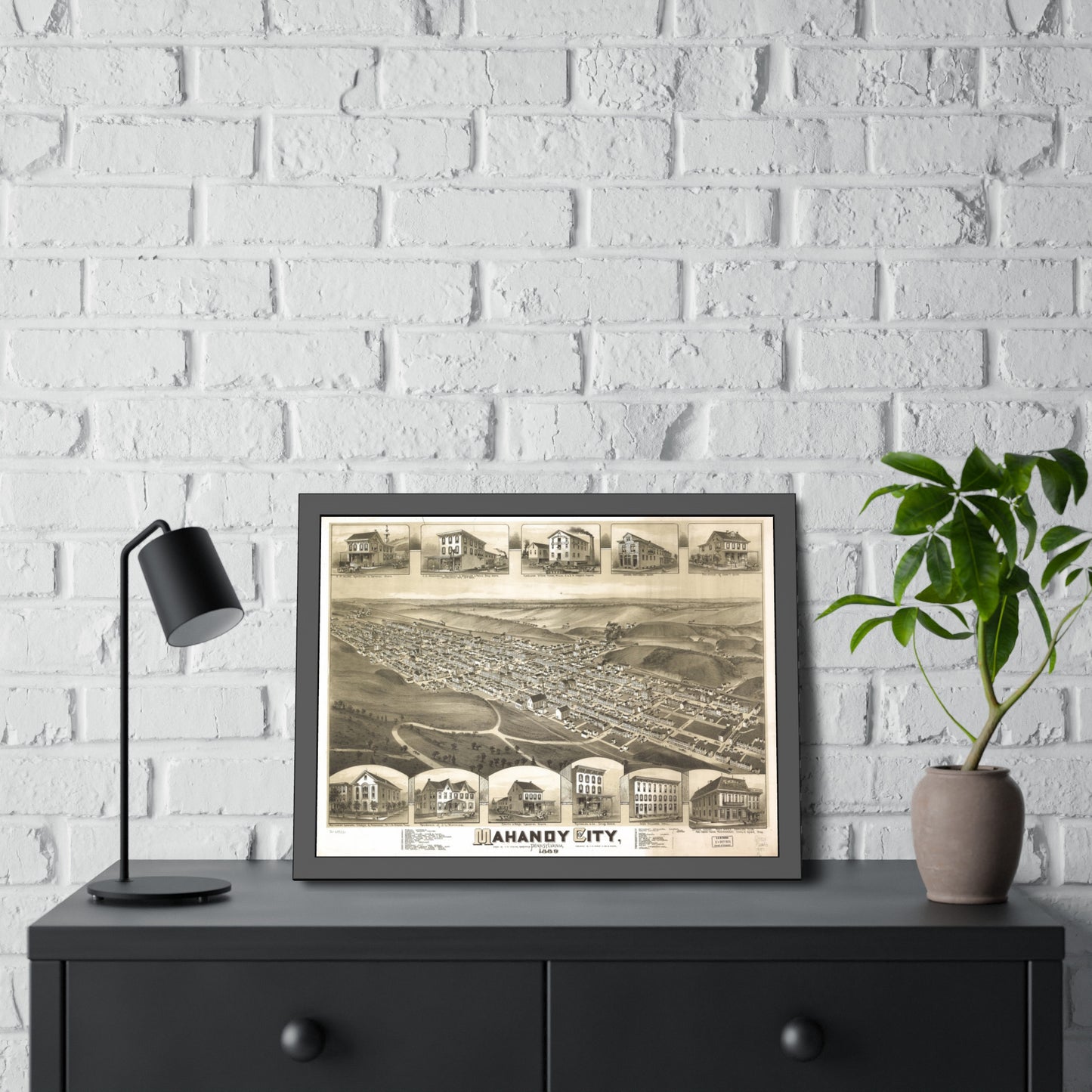 Bird's-Eye View of Mahanoy City, 1889 (T. M. Fowler) — Framed