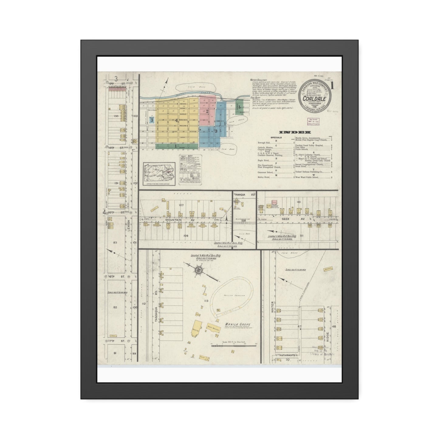 Sanborn Fire Insurance Maps — Coaldale — Framed