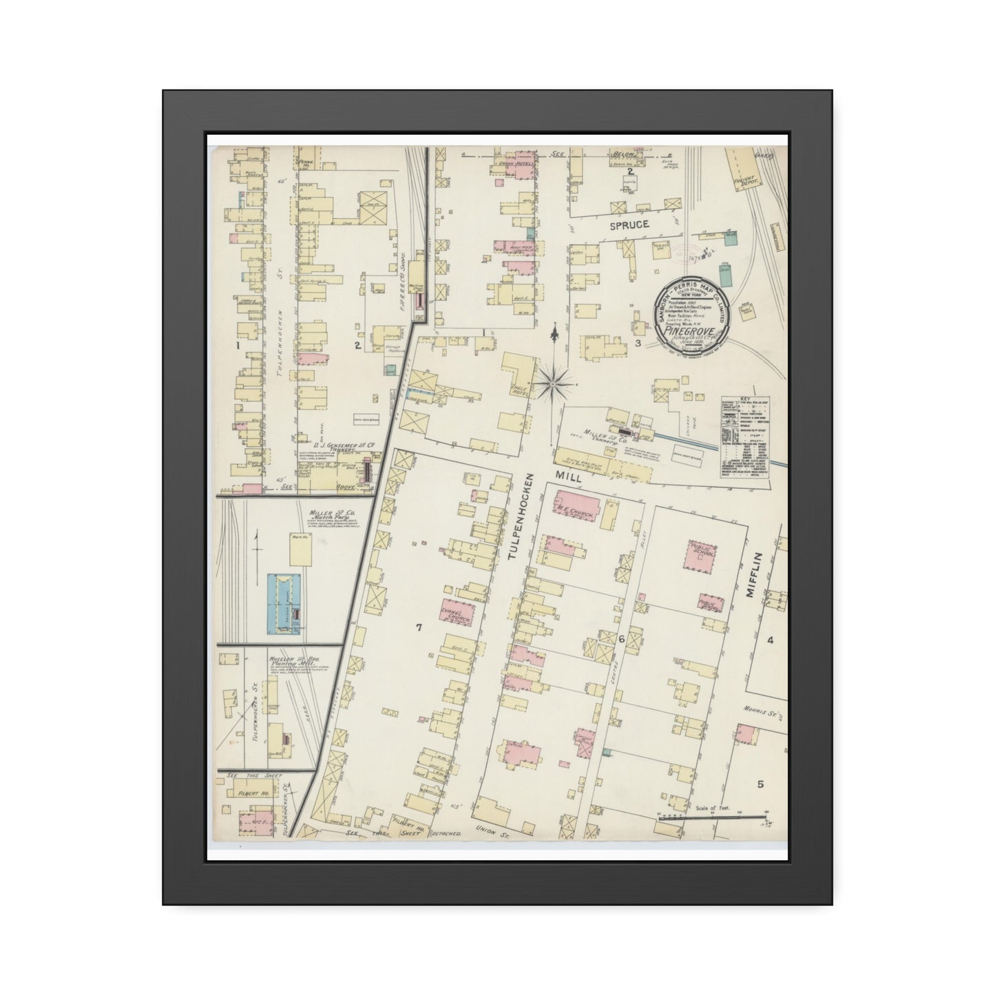 Sanborn Fire Insurance Maps — Pine Grove — Framed