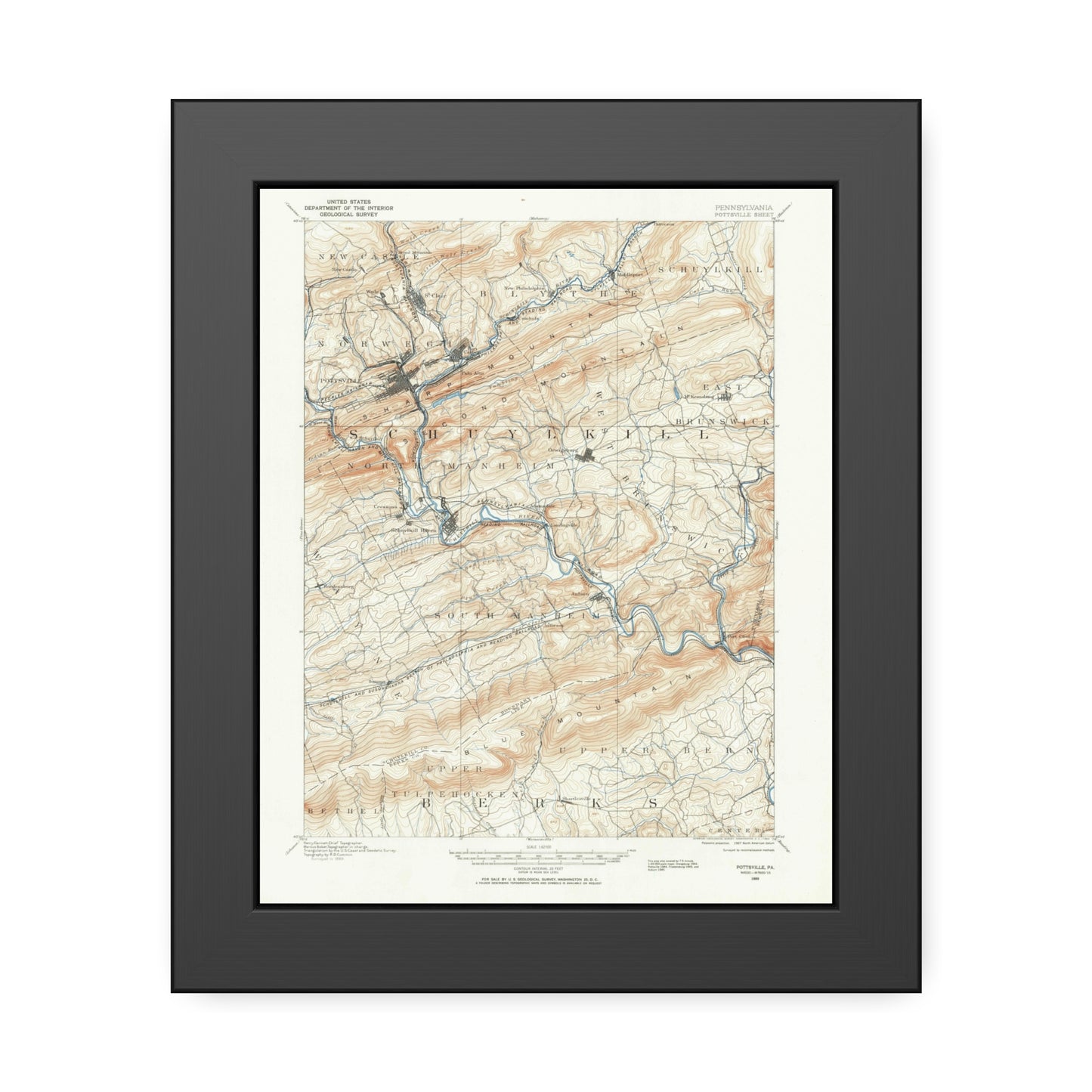 USGS Topographic Map — Pottsville Quadrangle, 1889 — Framed