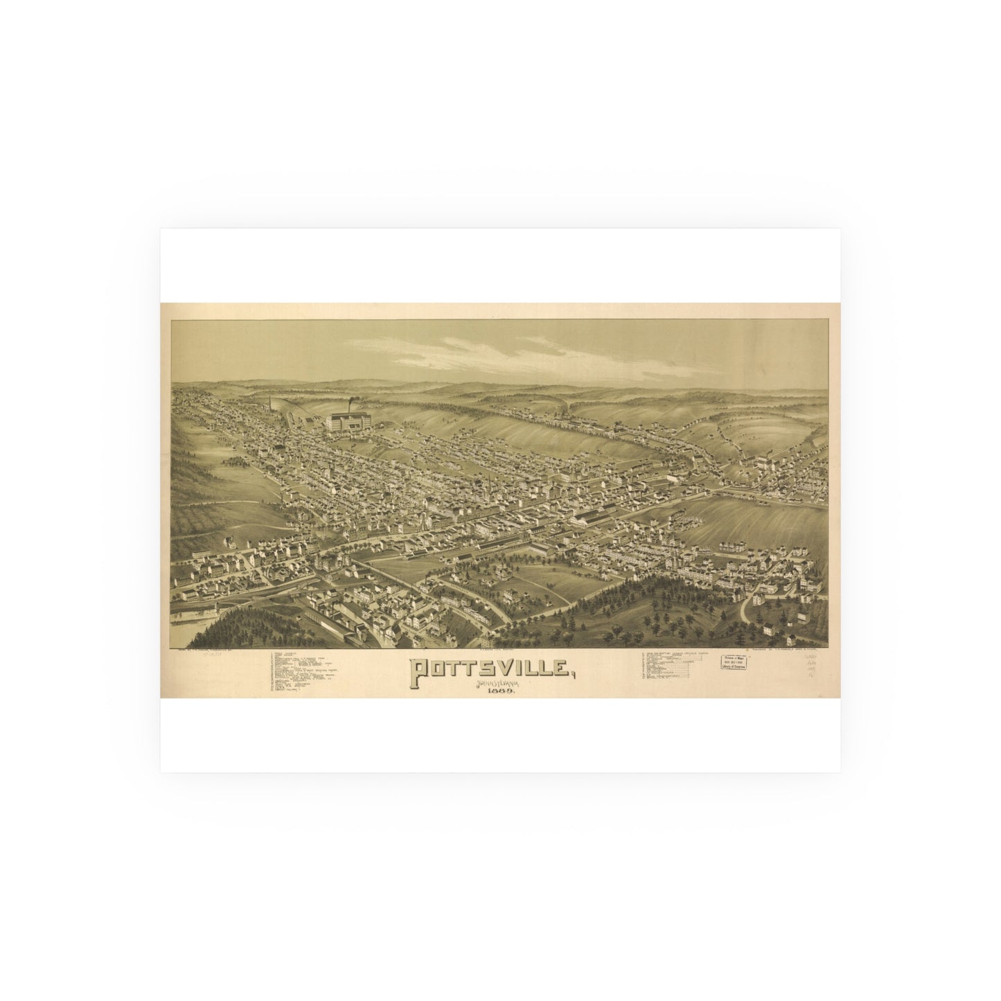 Bird's-Eye View of Pottsville, 1889 (T. M. Fowler)