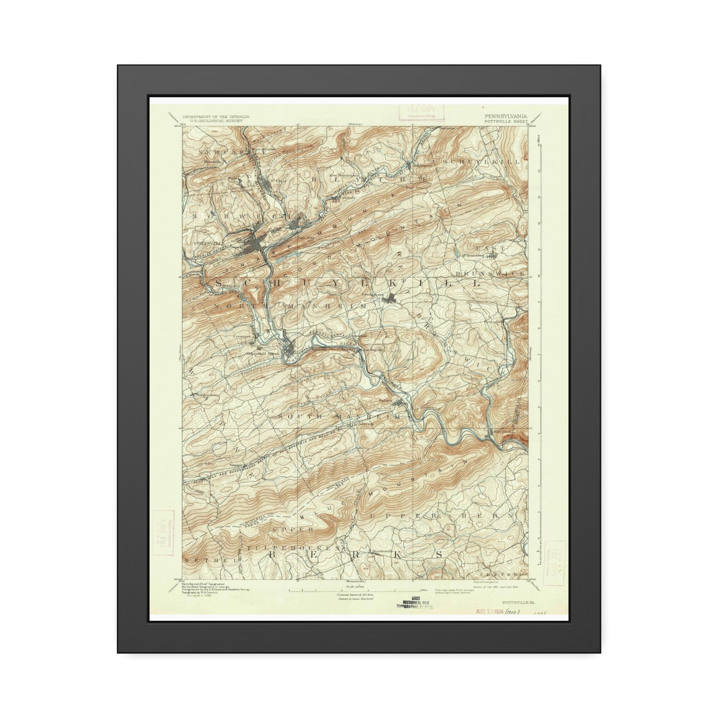 USGS Topographic Map — Pottsville Quadrangle, 1891 — Framed