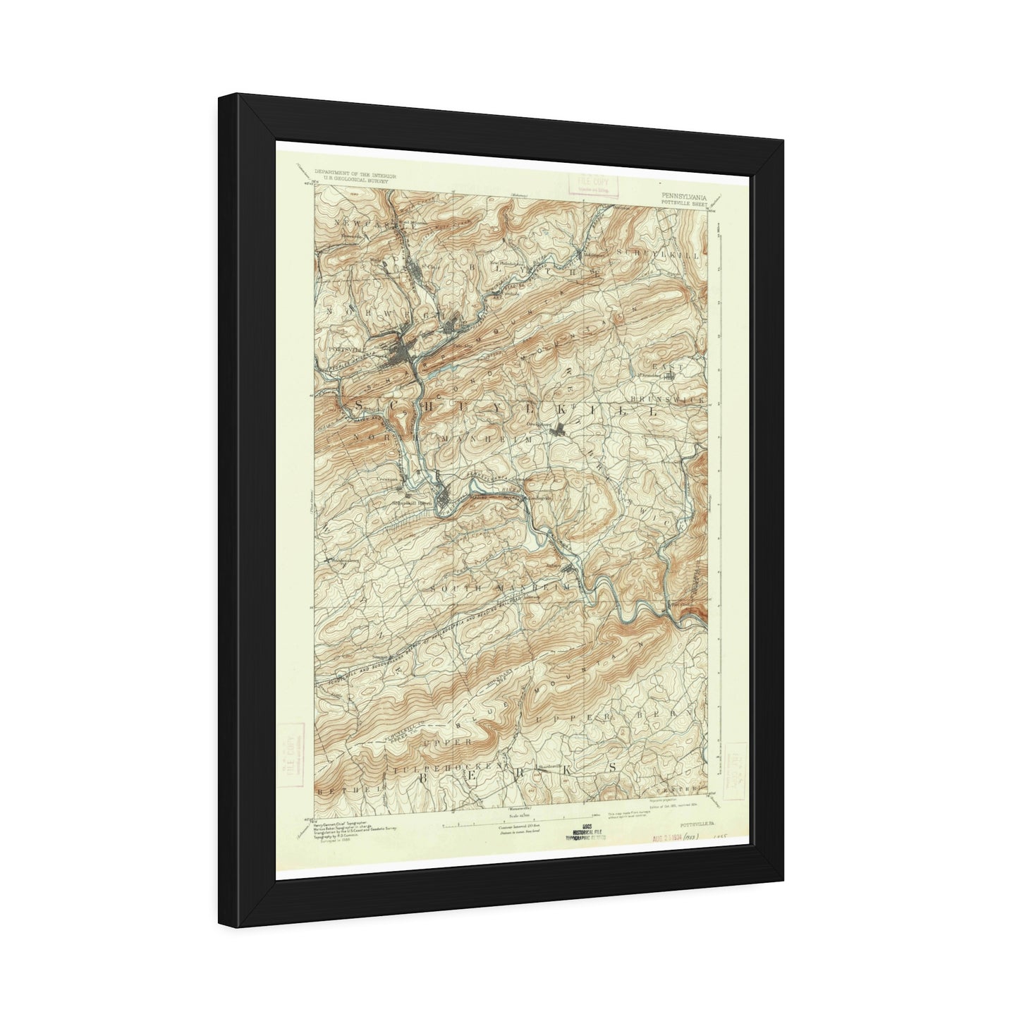 USGS Topographic Map — Pottsville Quadrangle, 1891 — Framed