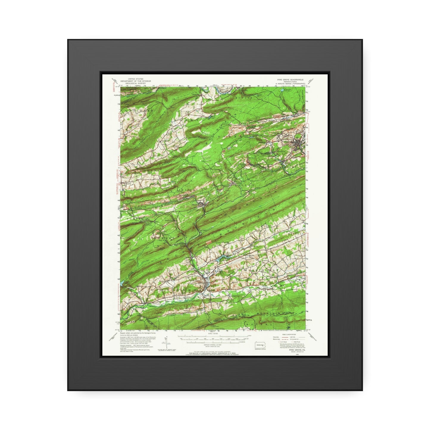 USGS Topographic Map — Pine Grove Quadrangle, 1955 — Framed