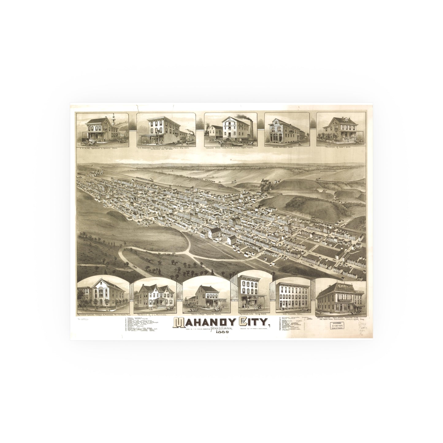 Bird's-Eye View of Mahanoy City, 1889 (T. M. Fowler)