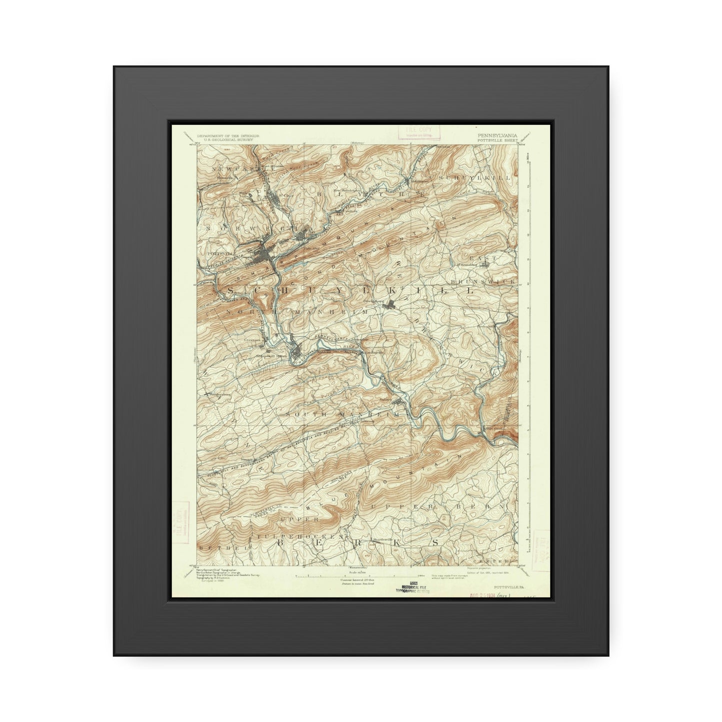USGS Topographic Map — Pottsville Quadrangle, 1891 — Framed