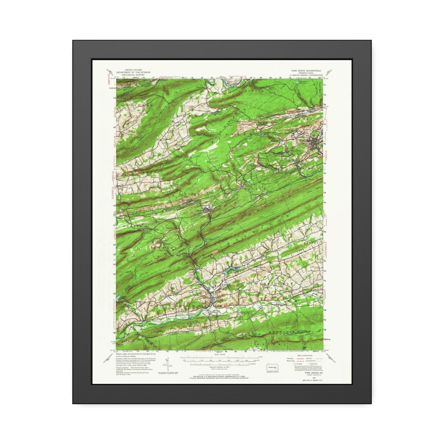 USGS Topographic Map — Pine Grove Quadrangle, 1955 — Framed