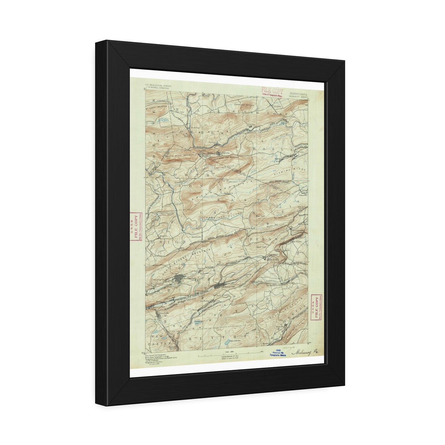 USGS Topographic Map — Mahanoy Quadrangle, 1892 — Framed