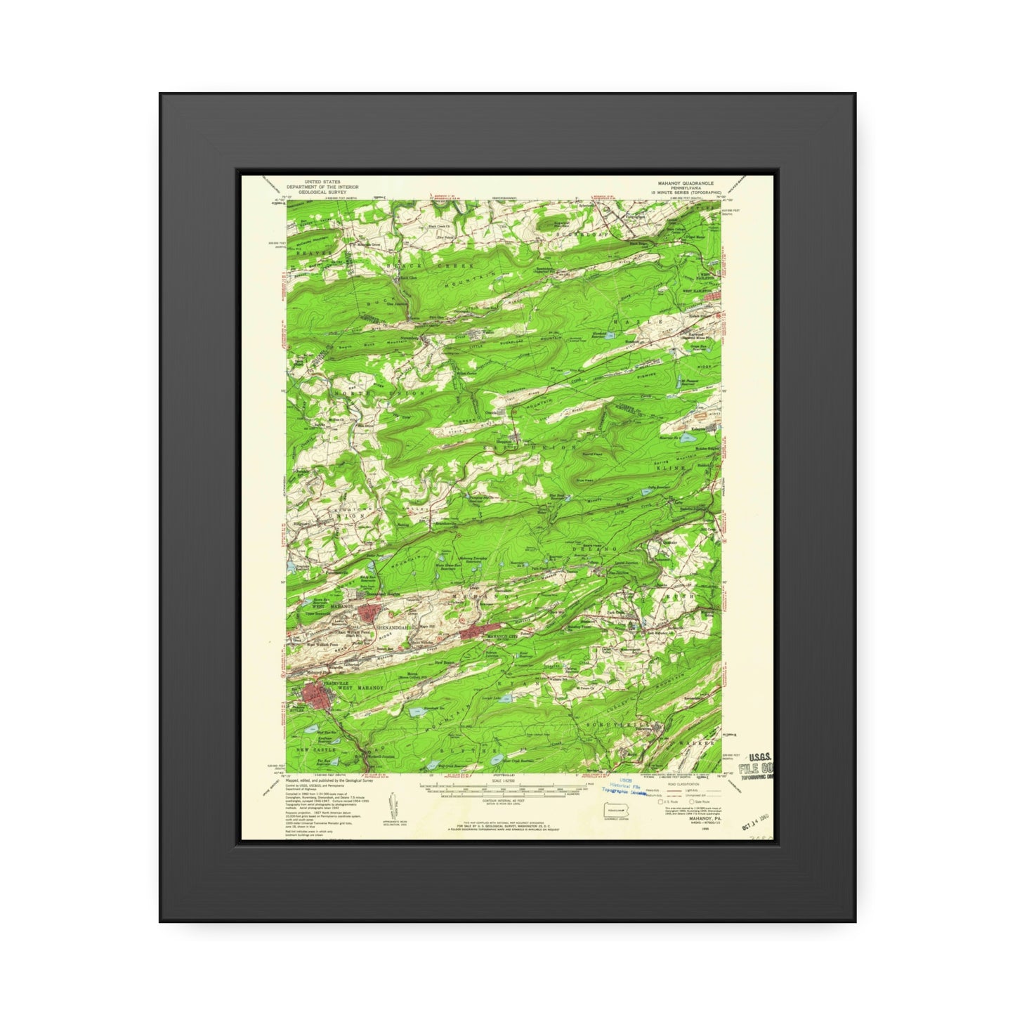 USGS Topographic Map — Mahanoy Quadrangle, 1955 — Framed