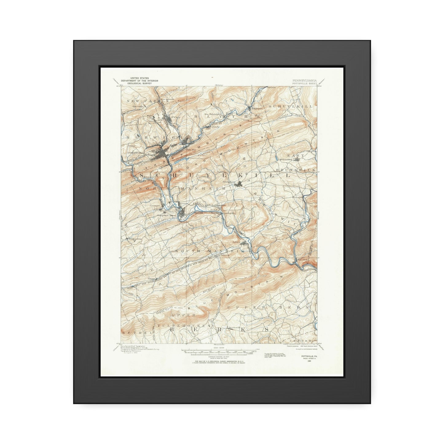 USGS Topographic Map — Pottsville Quadrangle, 1889 — Framed