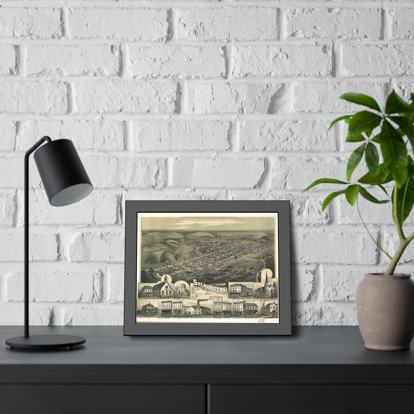 Bird's-Eye View of Shenandoah, 1889 (T. M. Fowler) — Framed