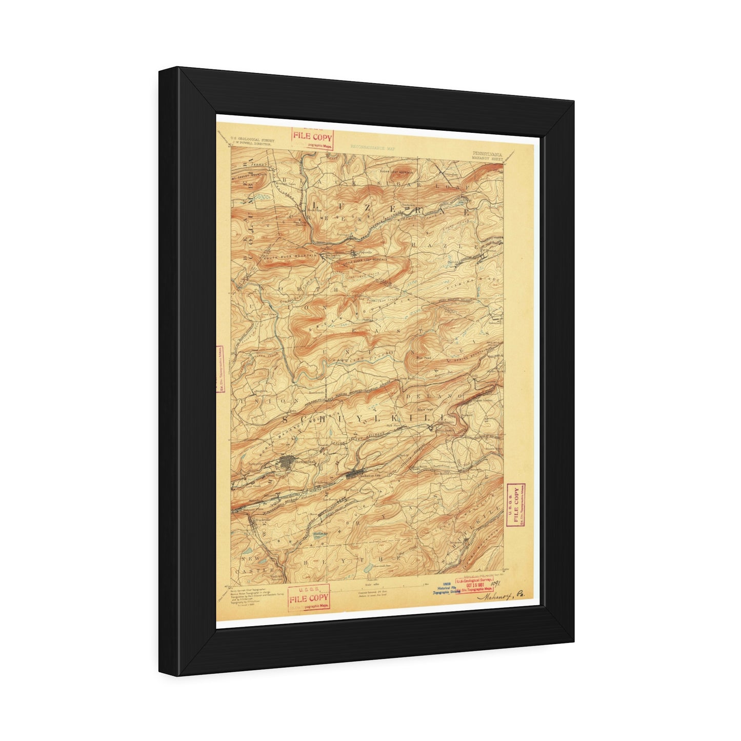 USGS Topographic Map — Mahanoy Quadrangle, 1893 — Framed