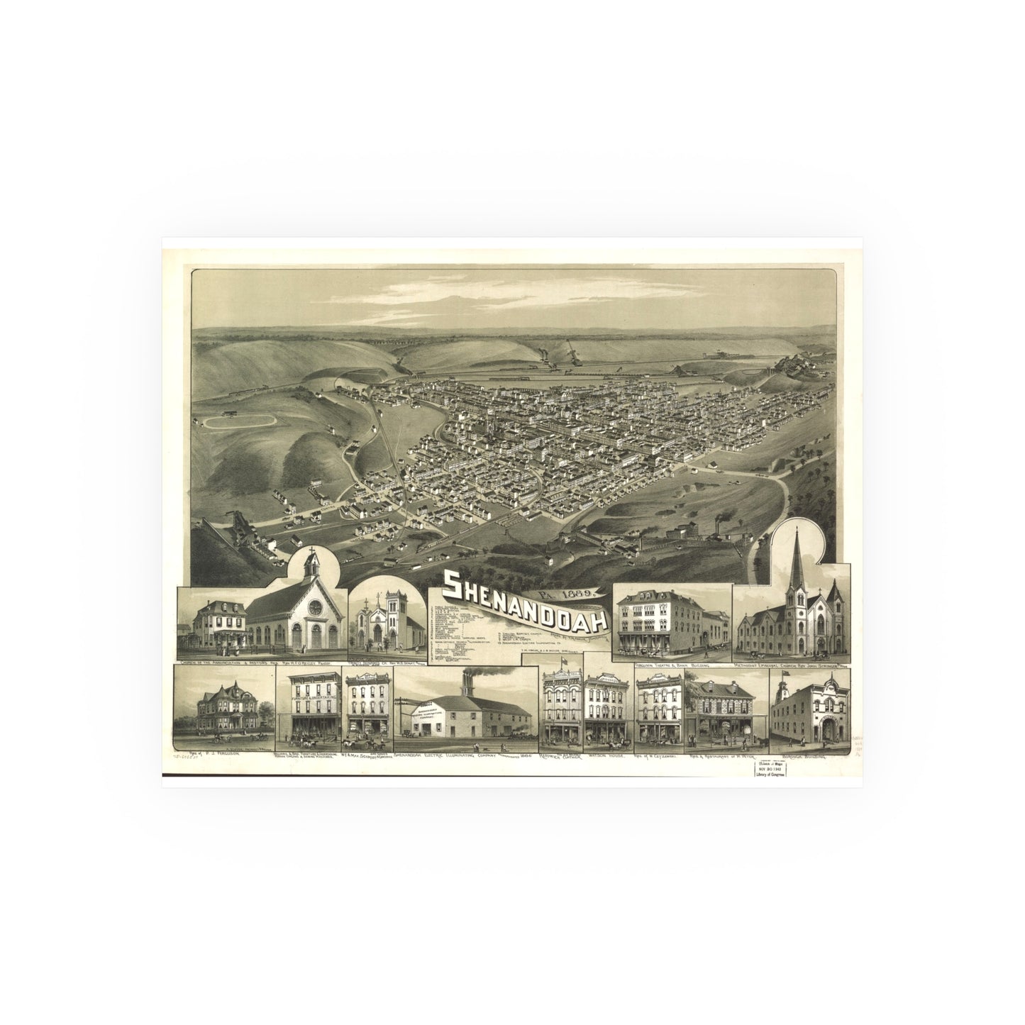 Bird's-Eye View of Shenandoah, 1889 (T. M. Fowler)