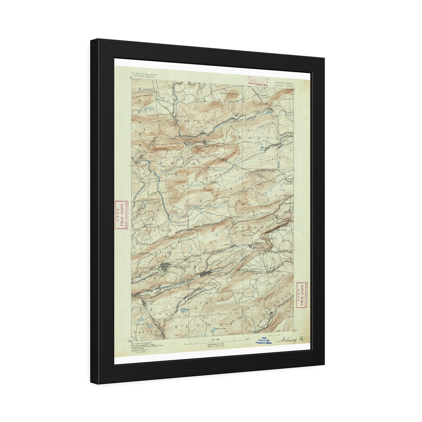 USGS Topographic Map — Mahanoy Quadrangle, 1892 — Framed