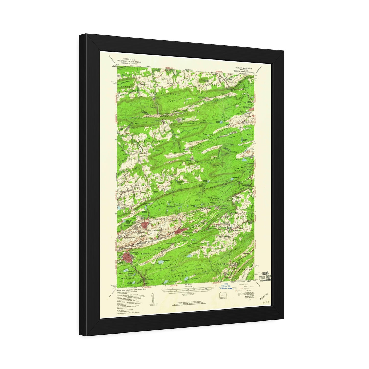 USGS Topographic Map — Mahanoy Quadrangle, 1955 — Framed