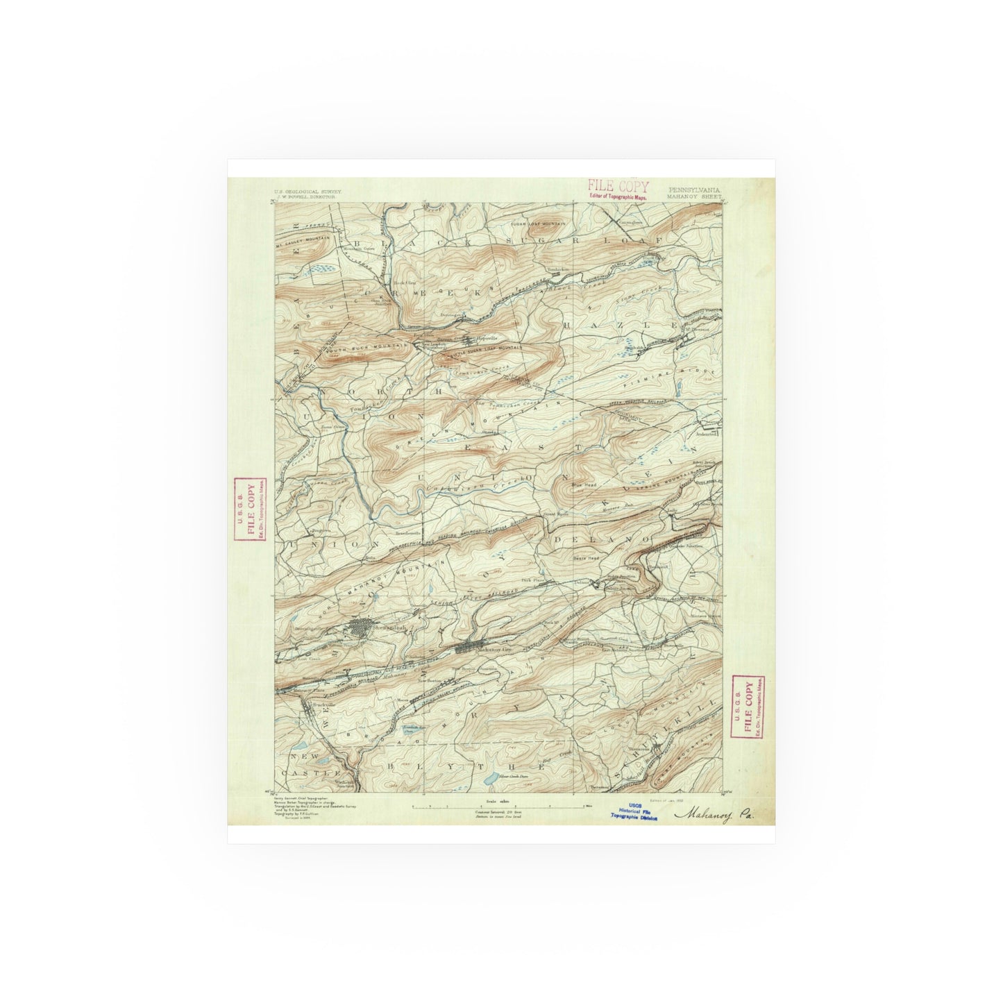 USGS Topographic Map — Mahanoy Quadrangle, 1892