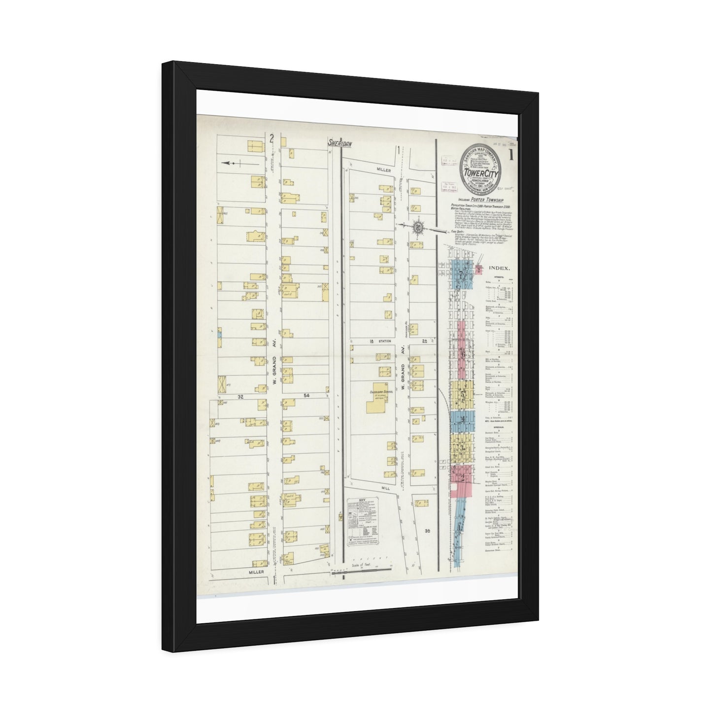 Sanborn Fire Insurance Maps — Tower City — Framed