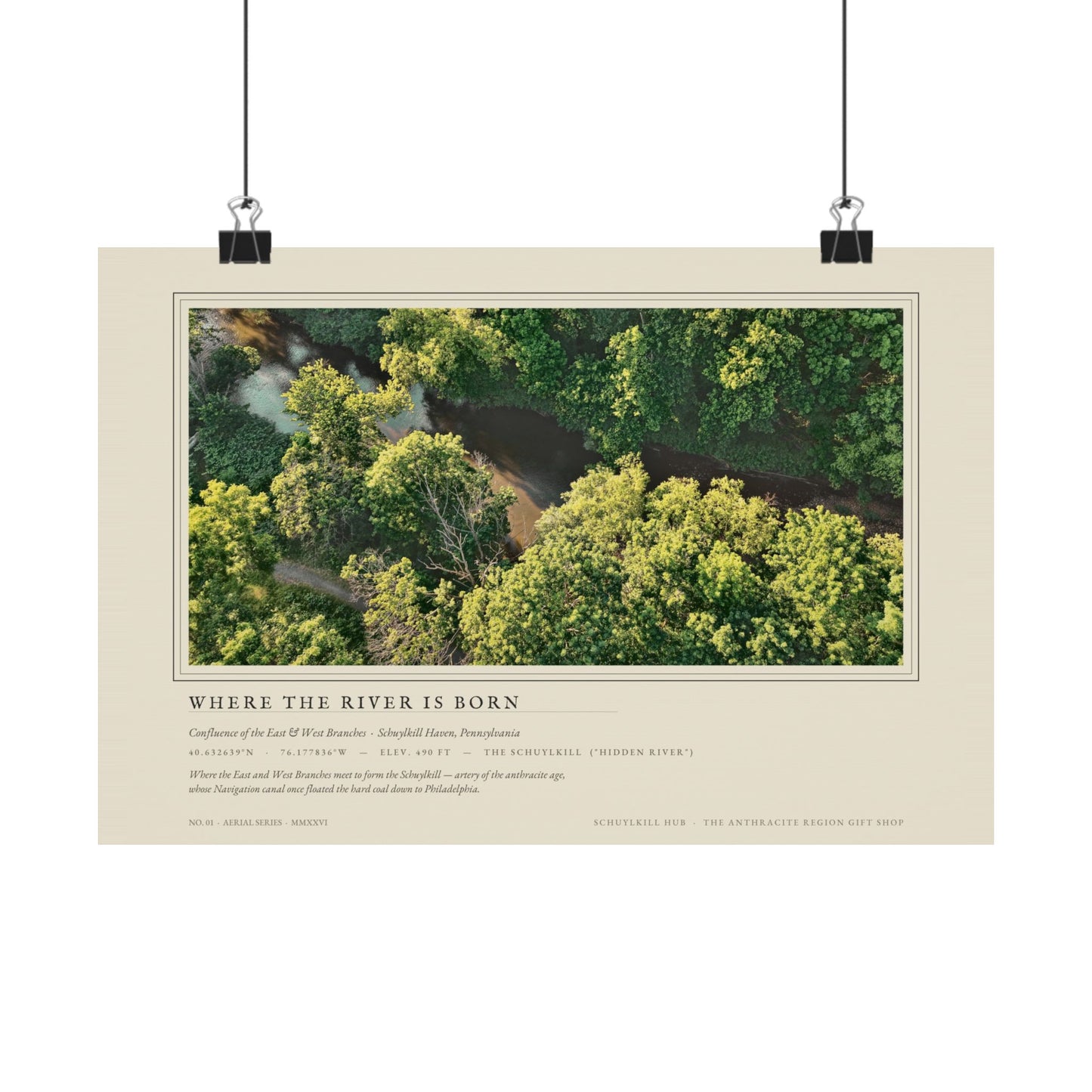 Hidden River Survey Plate — Schuylkill River Confluence Aerial, Schuylkill County PA