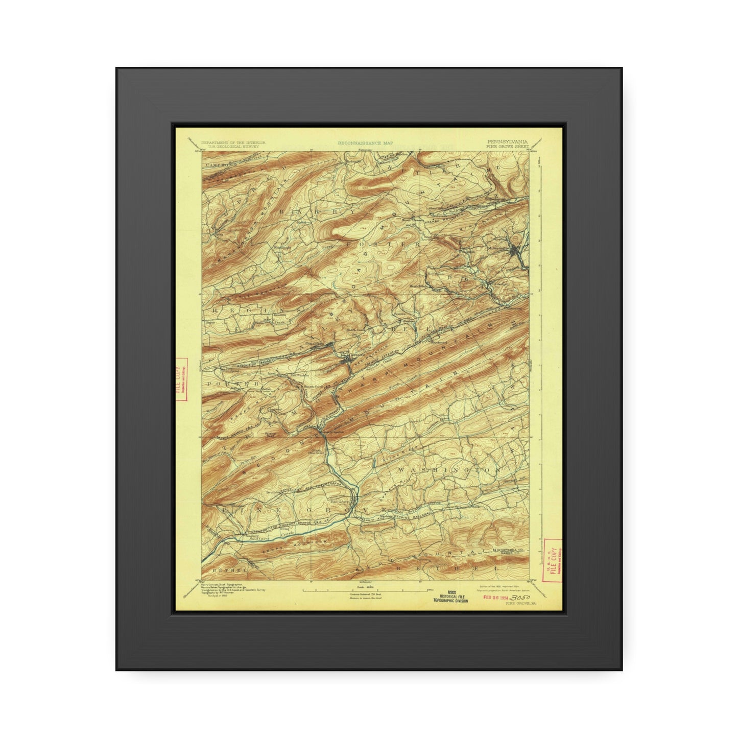 USGS Topographic Map — Pine Grove Quadrangle, 1892 — Framed