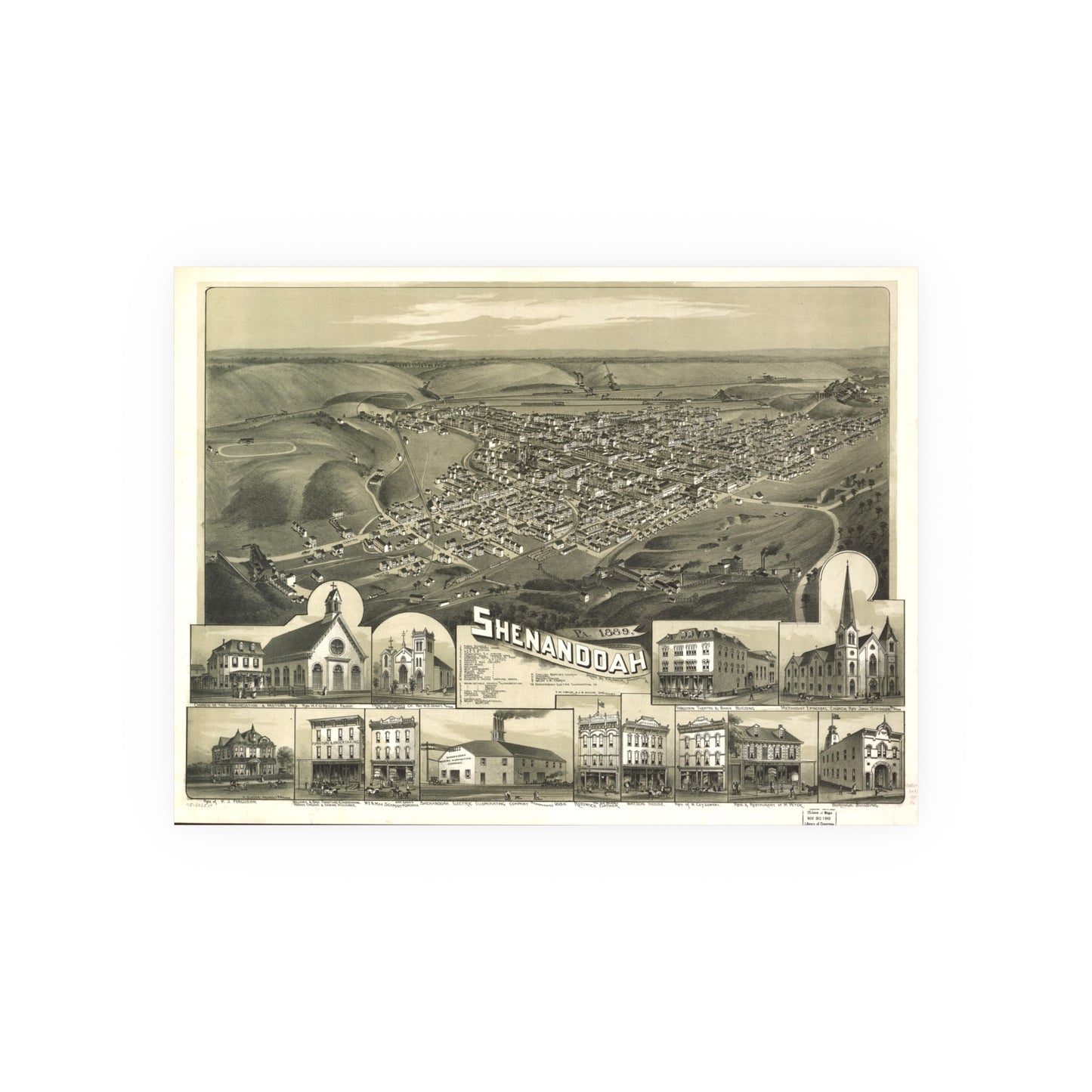 Bird's-Eye View of Shenandoah, 1889 (T. M. Fowler)