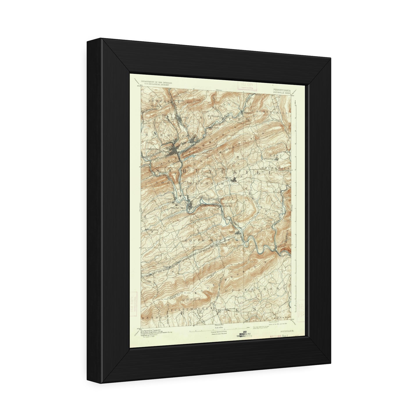 USGS Topographic Map — Pottsville Quadrangle, 1891 — Framed