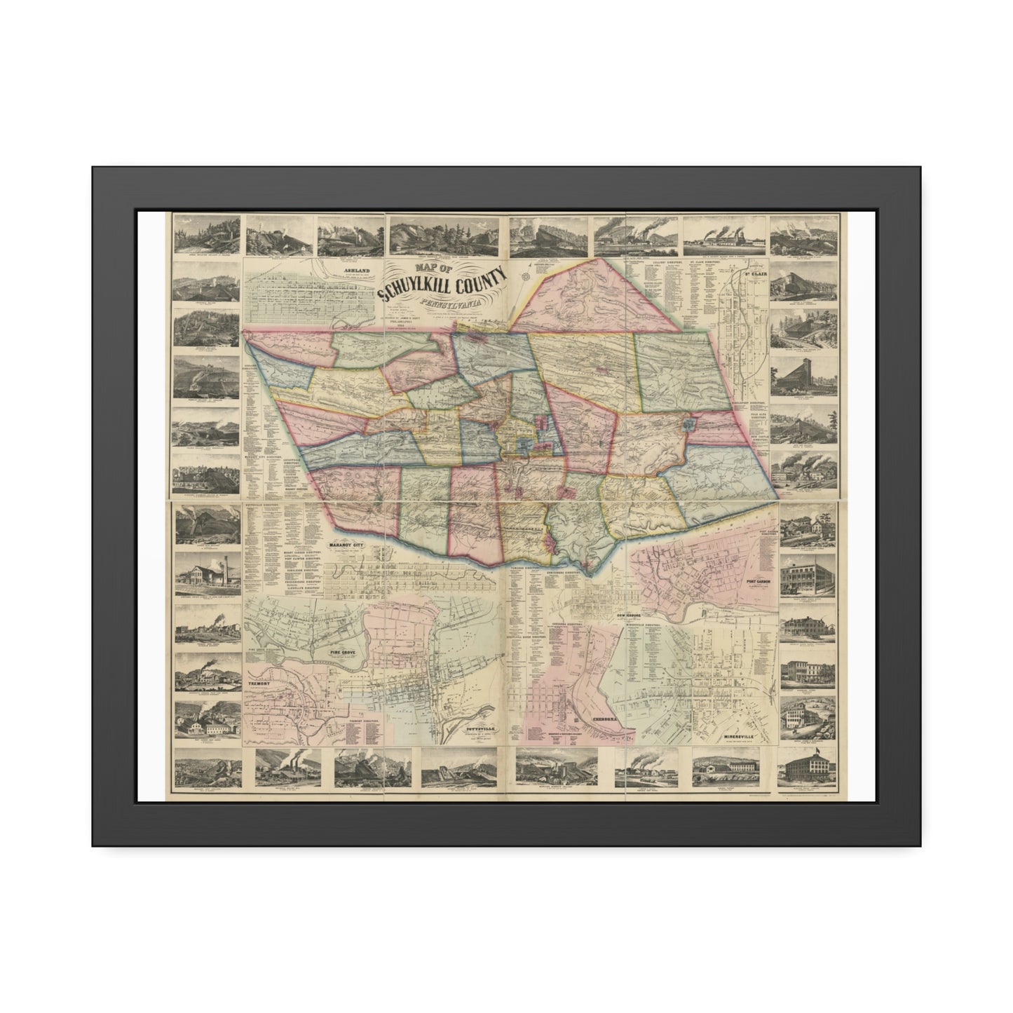 Map of Schuylkill County, Pennsylvania: From Actual Surveys (Scott) — Framed