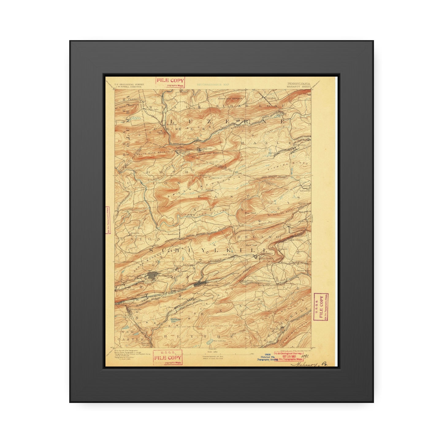 USGS Topographic Map — Mahanoy Quadrangle, 1893 — Framed