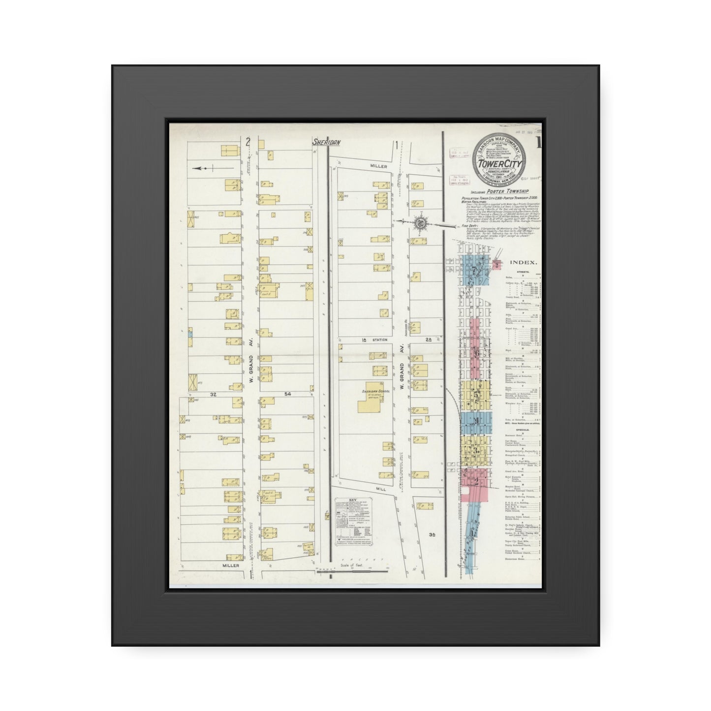 Sanborn Fire Insurance Maps — Tower City — Framed