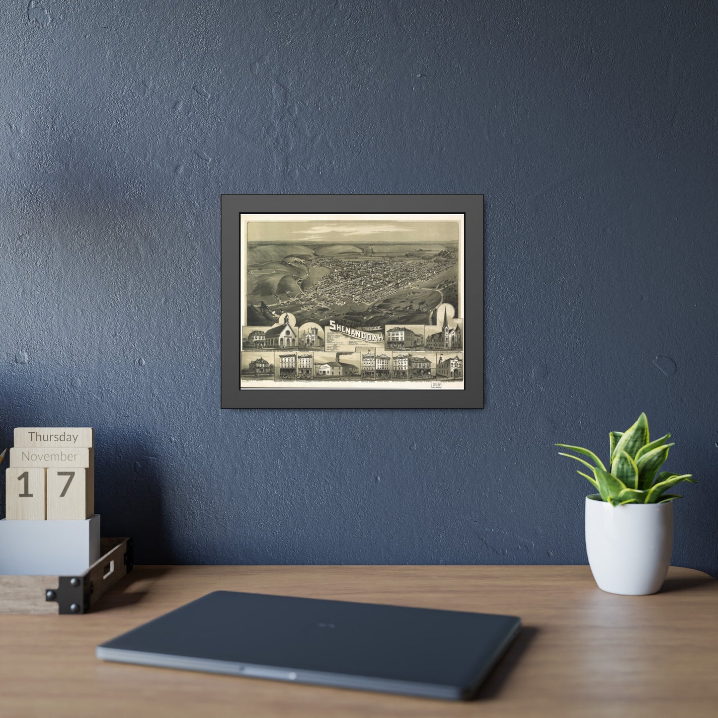 Bird's-Eye View of Shenandoah, 1889 (T. M. Fowler) — Framed