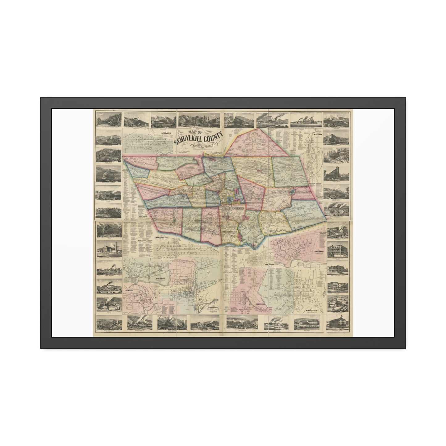 Map of Schuylkill County, Pennsylvania: From Actual Surveys (Scott) — Framed