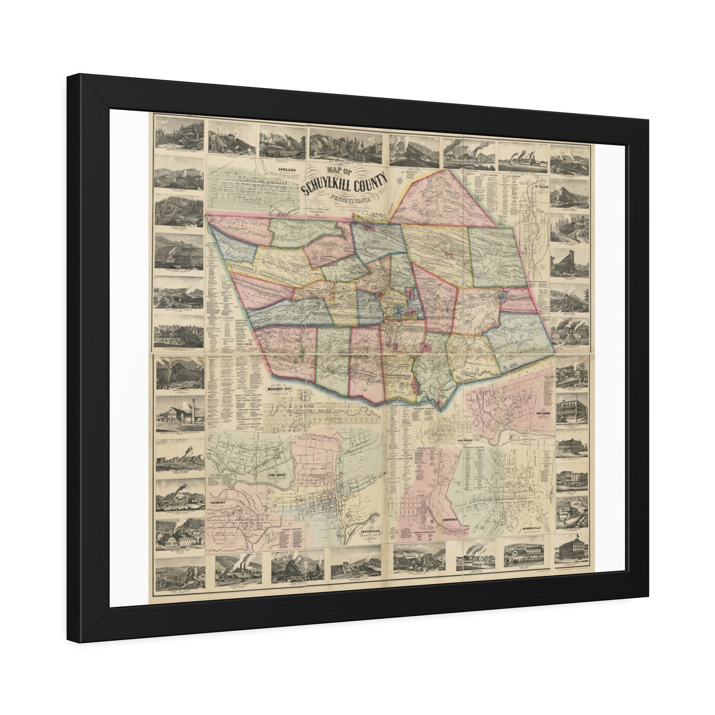 Map of Schuylkill County, Pennsylvania: From Actual Surveys (Scott) — Framed