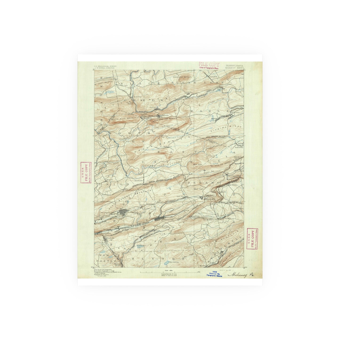 USGS Topographic Map — Mahanoy Quadrangle, 1892