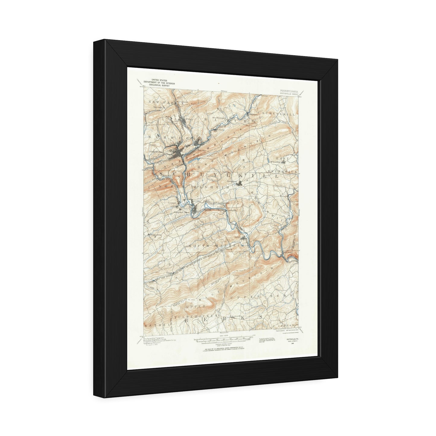 USGS Topographic Map — Pottsville Quadrangle, 1889 — Framed