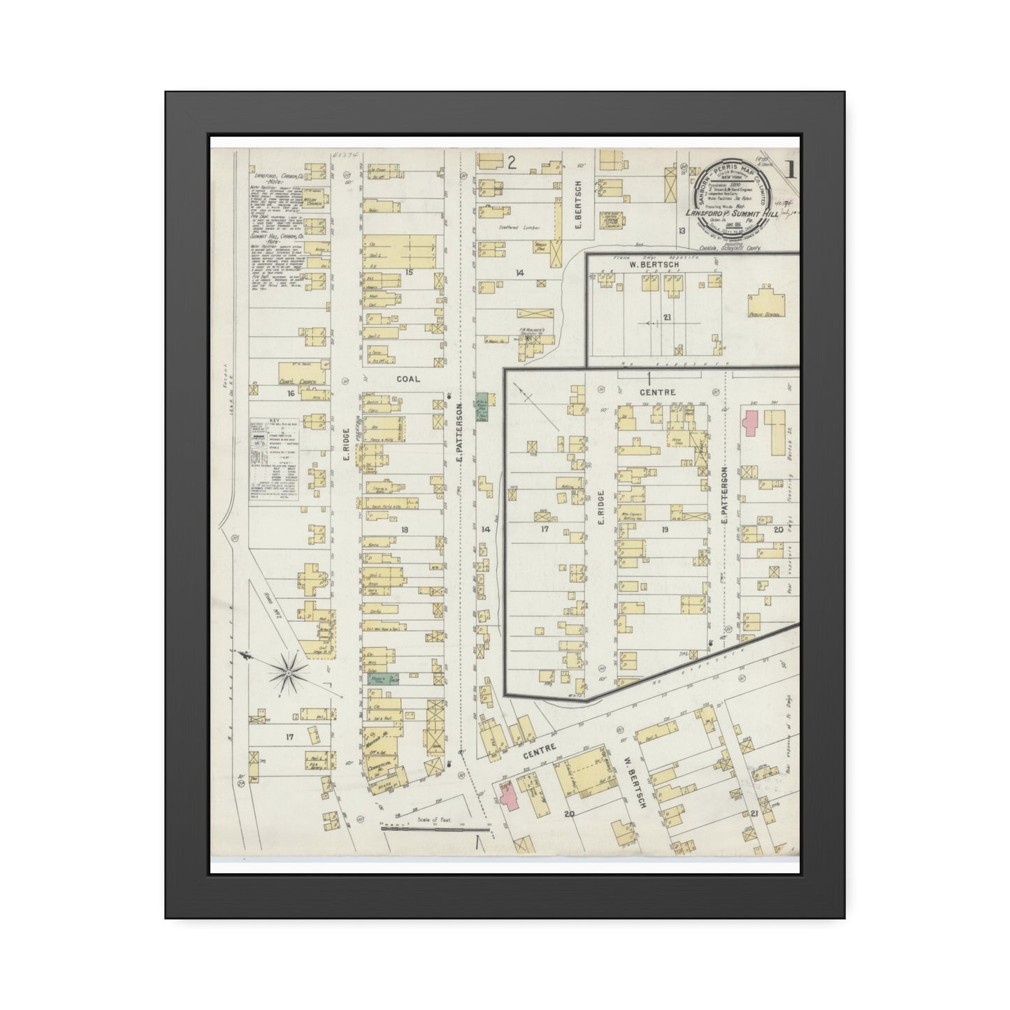 Sanborn Fire Insurance Maps — Lansford — Framed