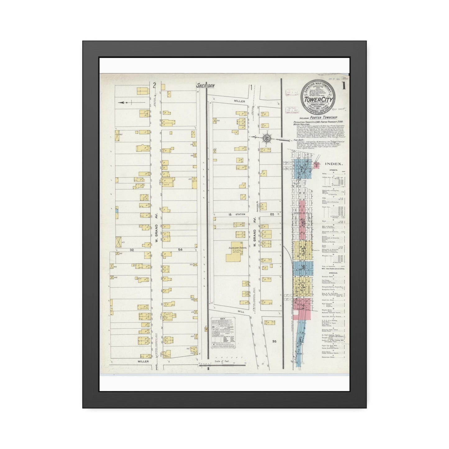 Sanborn Fire Insurance Maps — Tower City — Framed