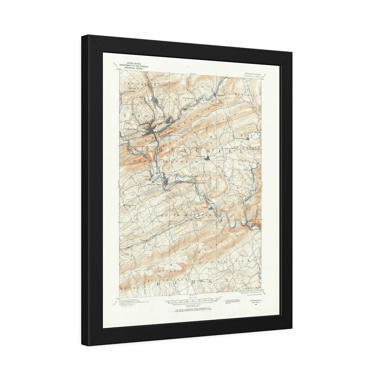 USGS Topographic Map — Pottsville Quadrangle, 1889 — Framed