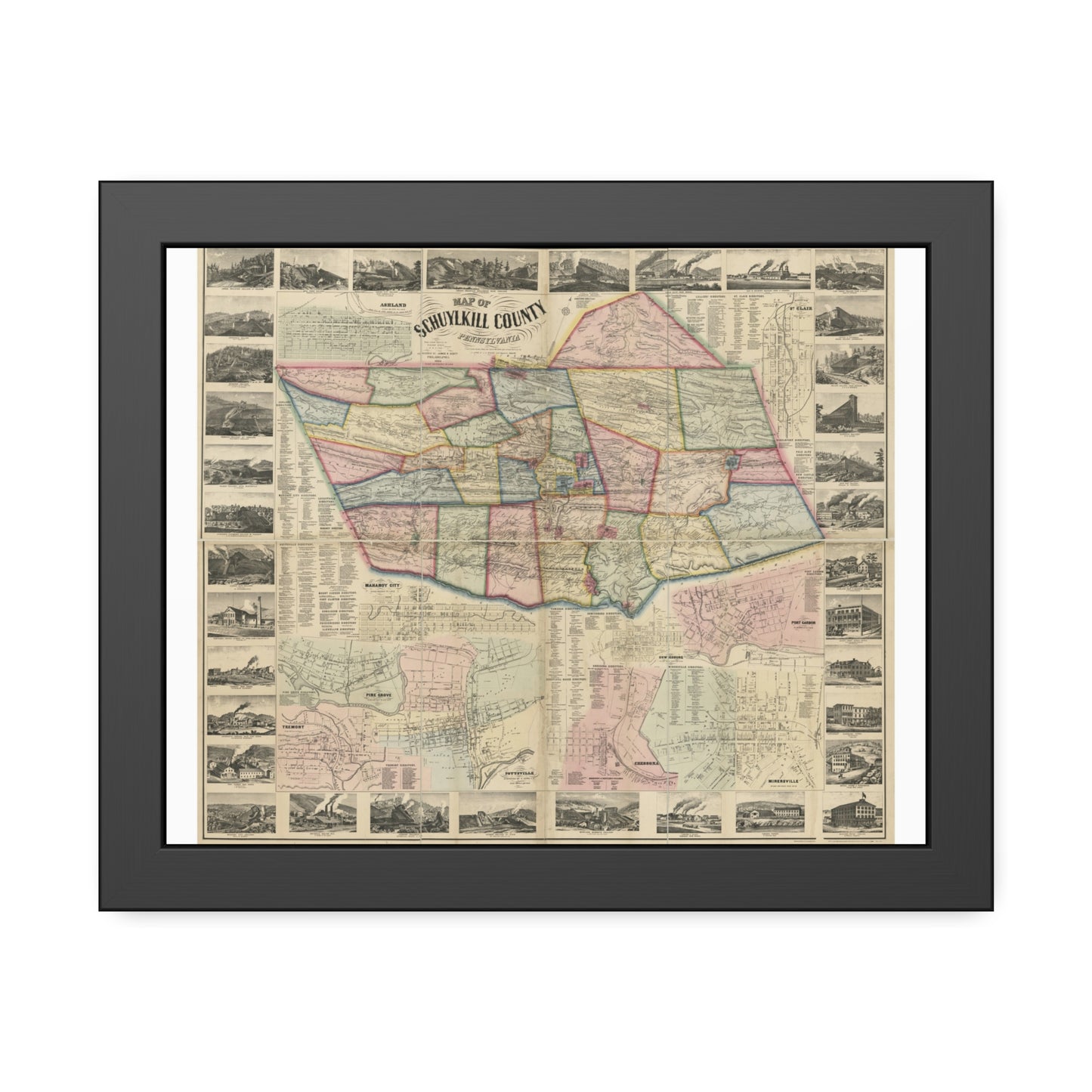 Map of Schuylkill County, Pennsylvania: From Actual Surveys (Scott) — Framed