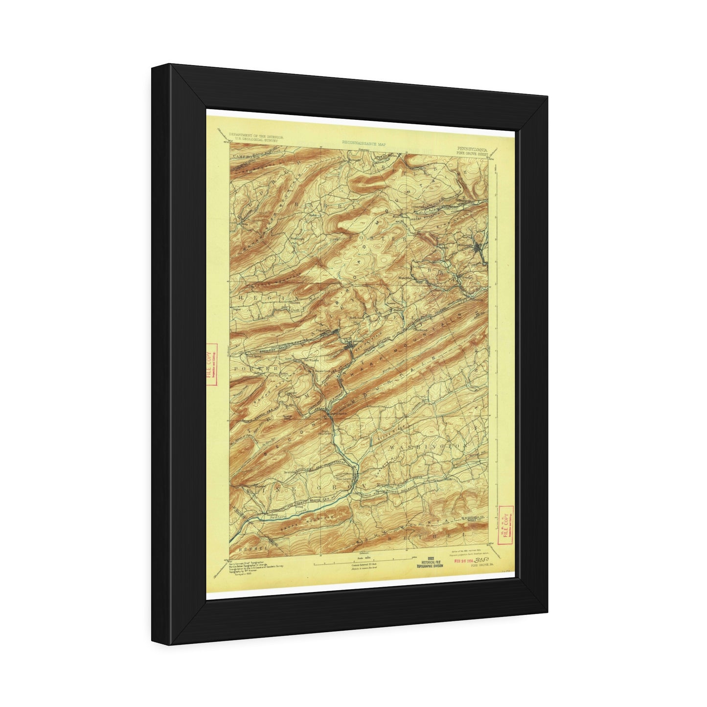 USGS Topographic Map — Pine Grove Quadrangle, 1892 — Framed