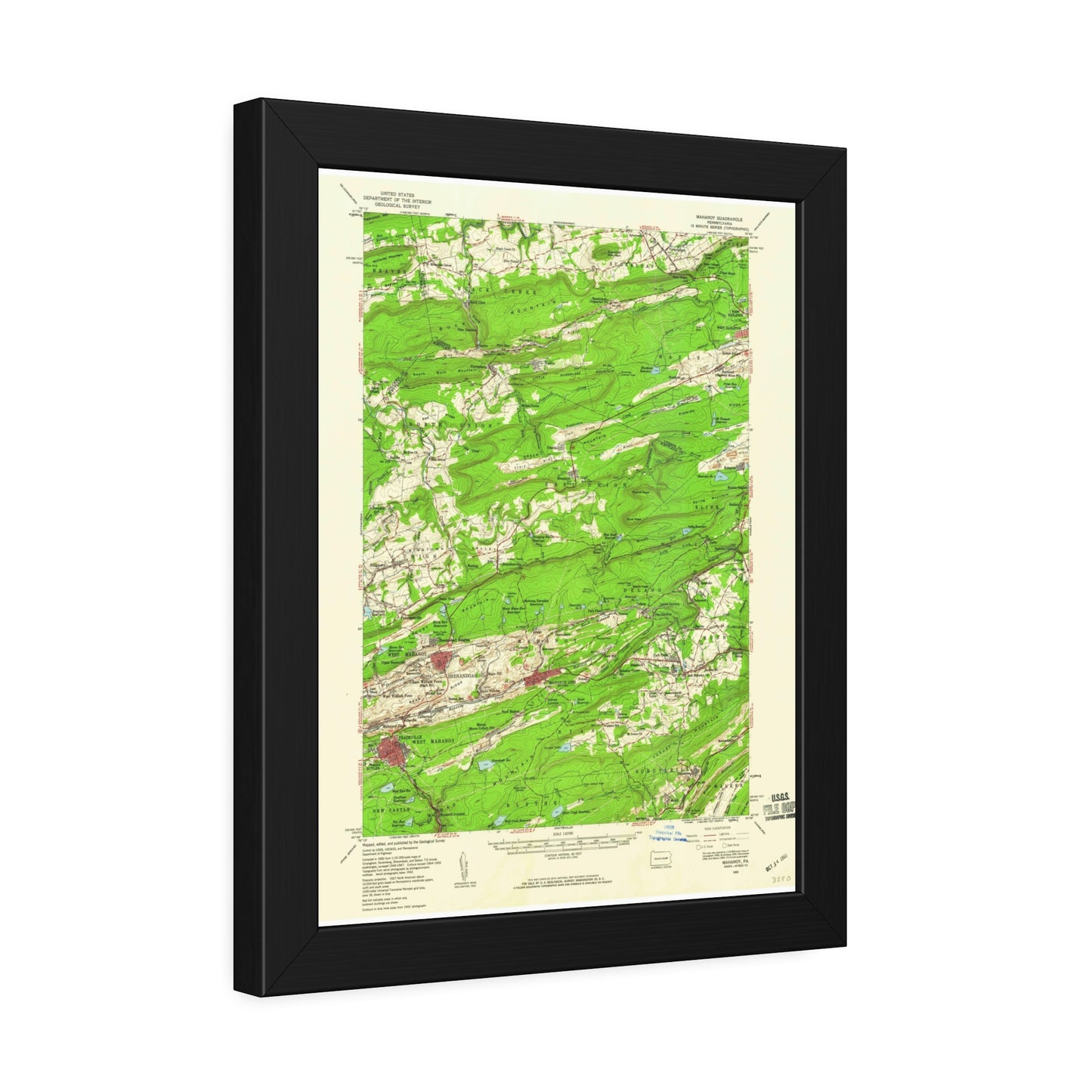 USGS Topographic Map — Mahanoy Quadrangle, 1955 — Framed