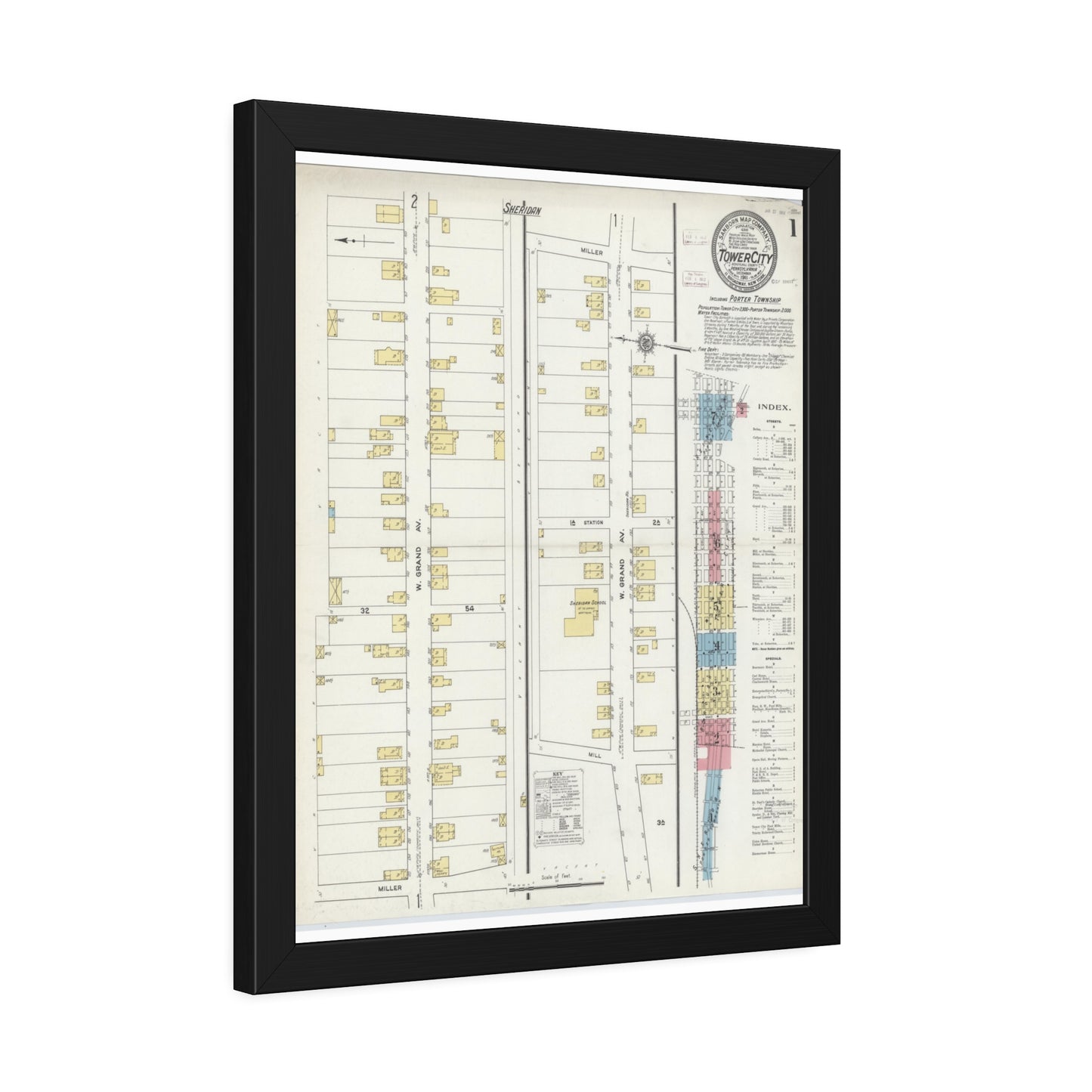 Sanborn Fire Insurance Maps — Tower City — Framed