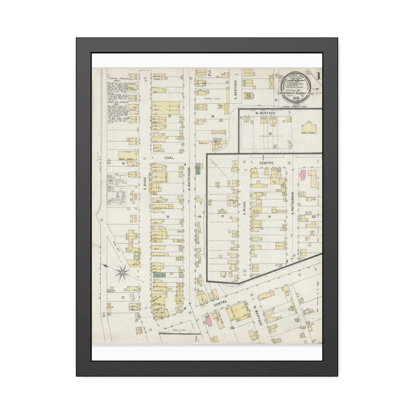 Sanborn Fire Insurance Maps — Lansford — Framed