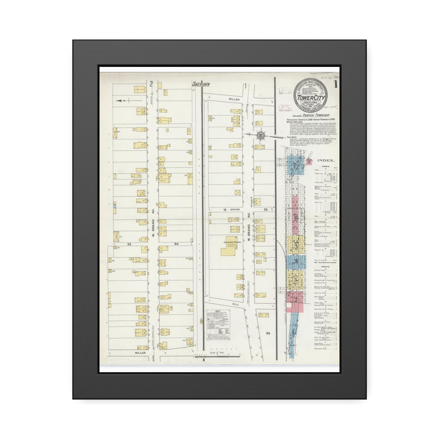 Sanborn Fire Insurance Maps — Tower City — Framed