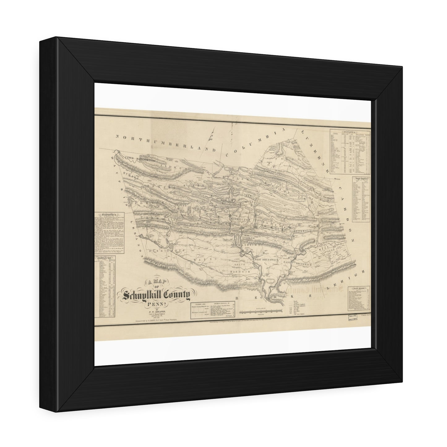A Map of Schuylkill County, Penna. (Sheafer / Barnes) — Framed